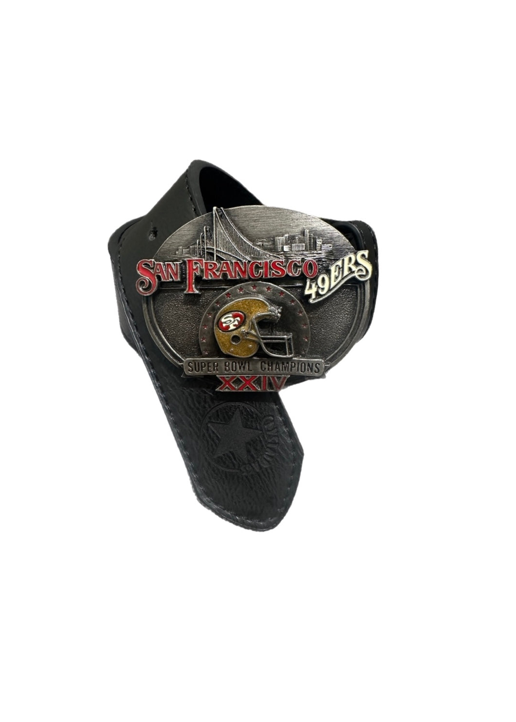 San Francisco 49ers, Football Vintage “Rare Find” SUPER BOWL XXIV CHAMPIONS Belt Buckle with New Soft Leather Strap