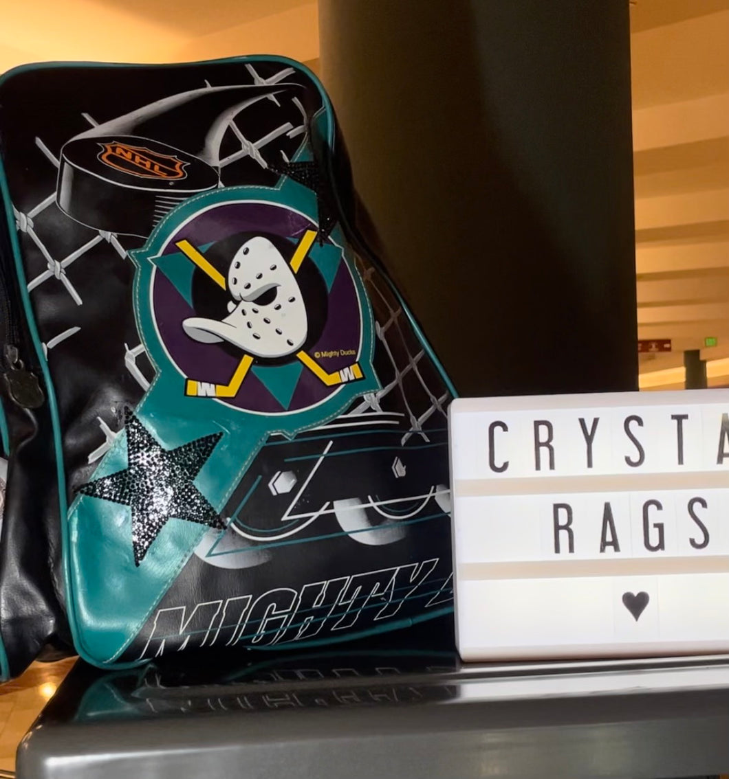 Anaheim Ducks, Hockey One of a Kind “Mighty Ducks” Vintage Skate Gym Bag with Black Crystal Design