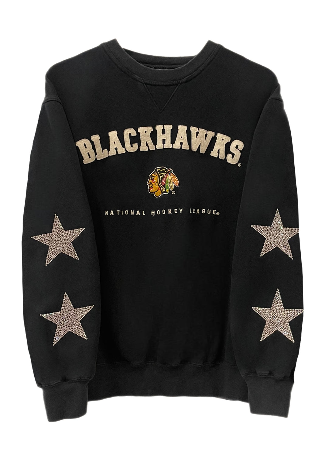 Chicago Blackhawks, NHL One of a KIND Vintage Sweatshirt with Crystal Star Design, Custom Name + Number