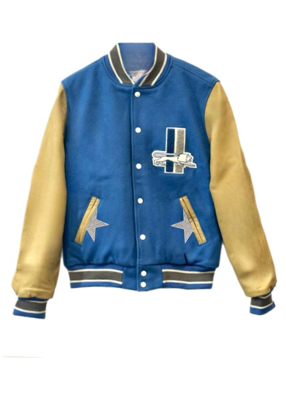 Detroit Lions, NFL One of a KIND “Rare Find” Vintage Varsity Jacket with Crystal Star Design