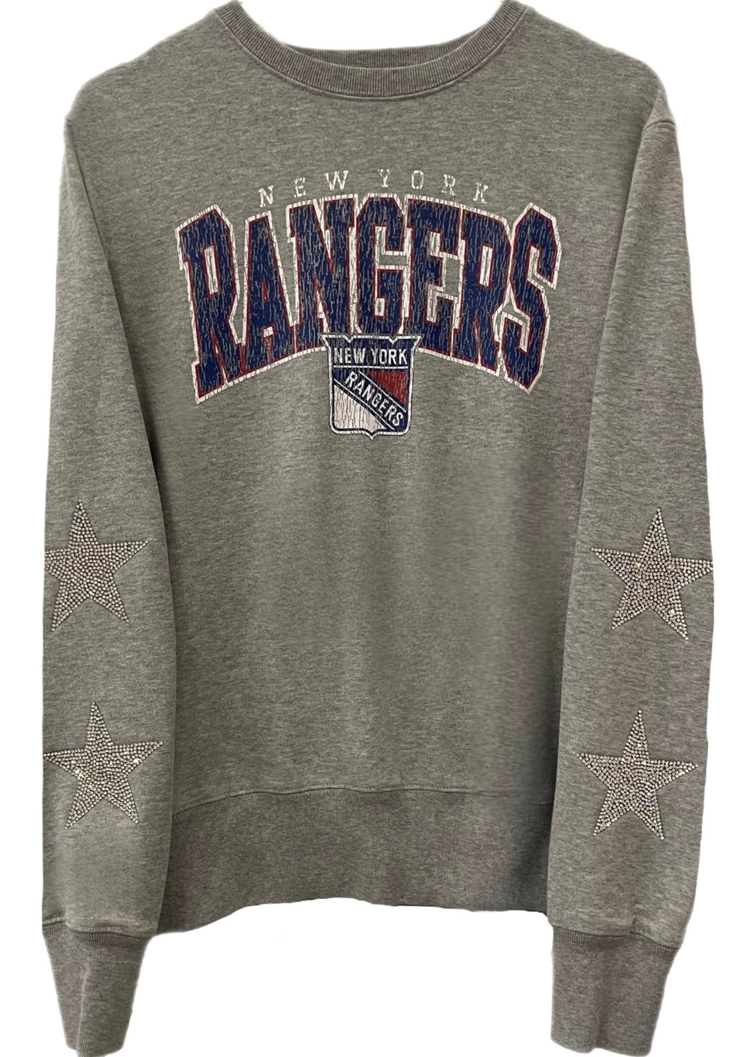 New York Rangers, NHL One of a KIND Vintage Sweatshirt with Crystal Stars  Design & Custom Name & Number