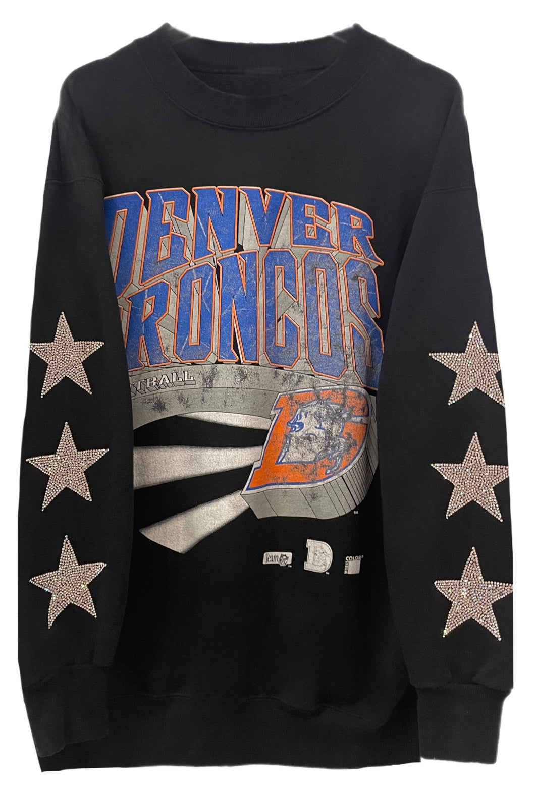 Denver Broncos, NFL One of a KIND Vintage “Rare Find” Sweatshirt with Three Crystal Star Design