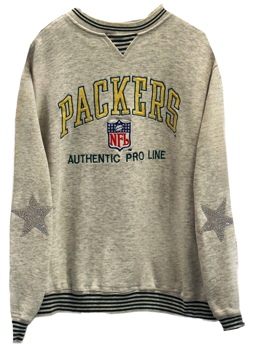 Green Bay Packers, NFL One of a KIND Vintage Sweatshirt with Scattered Three Crystal Star Design