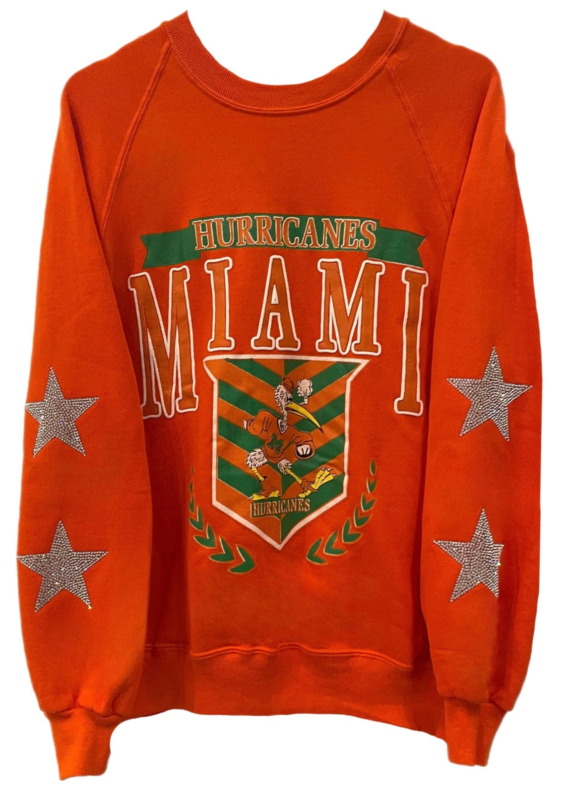 ShopCrystalRags University of Miami, One of A Kind Vintage Miami Hurricanes Sweatshirt with Three Crystal Star Design