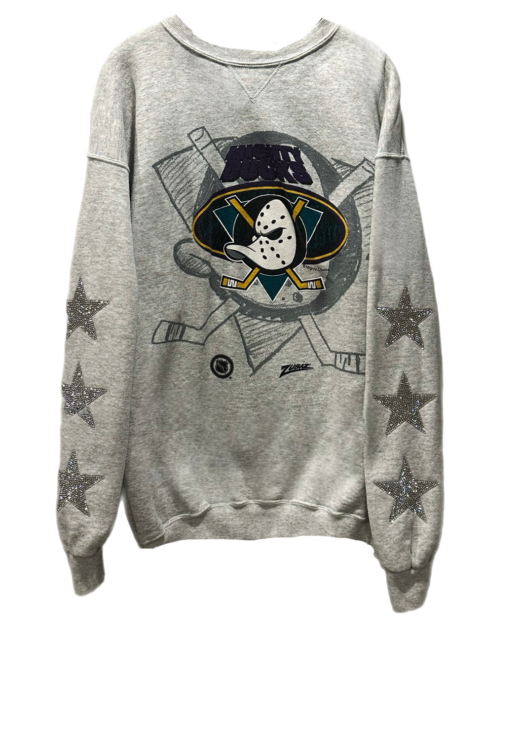 Anaheim Ducks, Hockey One of a KIND Vintage “Mighty Ducks” Sweatshirt with Three Crystal Star Design.