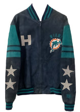 Load image into Gallery viewer, Miami Dolphins, Football “Rare Find” One of a KIND Vintage Suede Jacket with Crystal Star Design, Custom Crystal Number &amp; Initial
