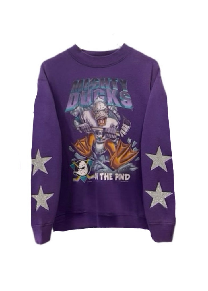 Anaheim Ducks, NHL One of a KIND Vintage “Mighty Ducks” Sweatshirt with Crystal Star Design - Size: Small