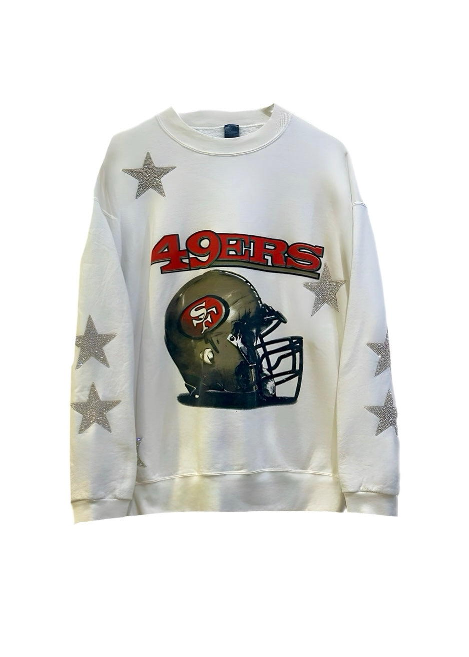 San Francisco 49ers, NFL One of a KIND Vintage Sweatshirt with All Over Crystal Star Design