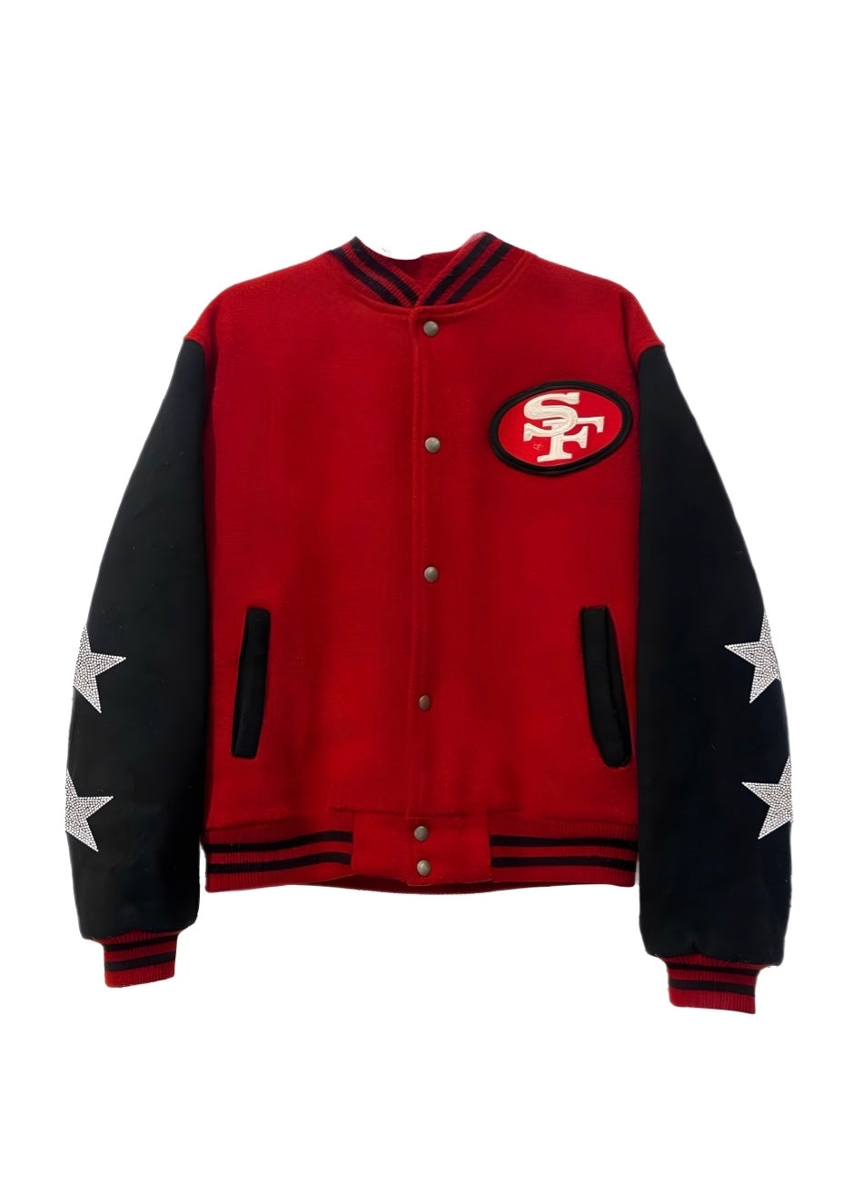 San Francisco 49ers, Football “Rare Find” One of a KIND Vintage  Bomber Jacket with Crystal Star Design