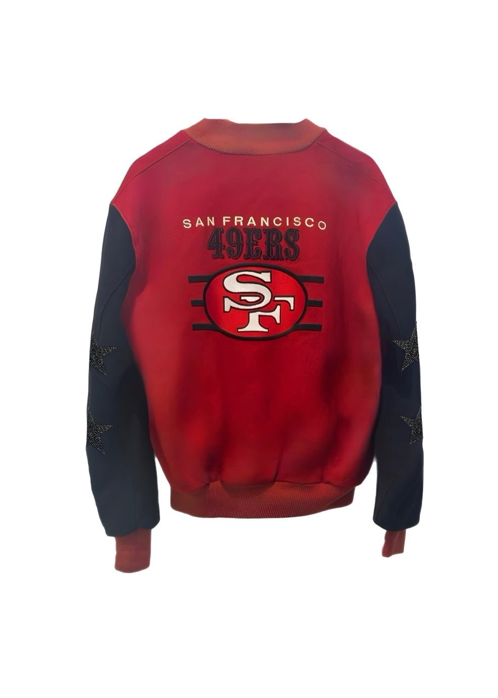 San Francisco 49ers, Football “Rare Find” One of a KIND Vintage  Bomber Jacket with Black Crystal Star Design