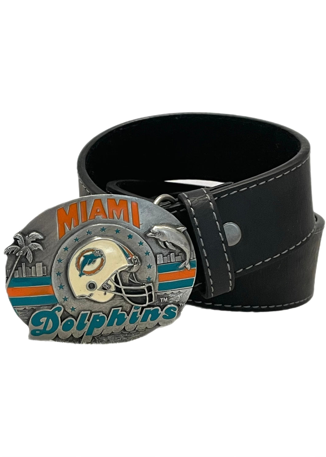 Miami Dolphins, Football Vintage 1993 Belt Buckle with New Soft Leather Strap