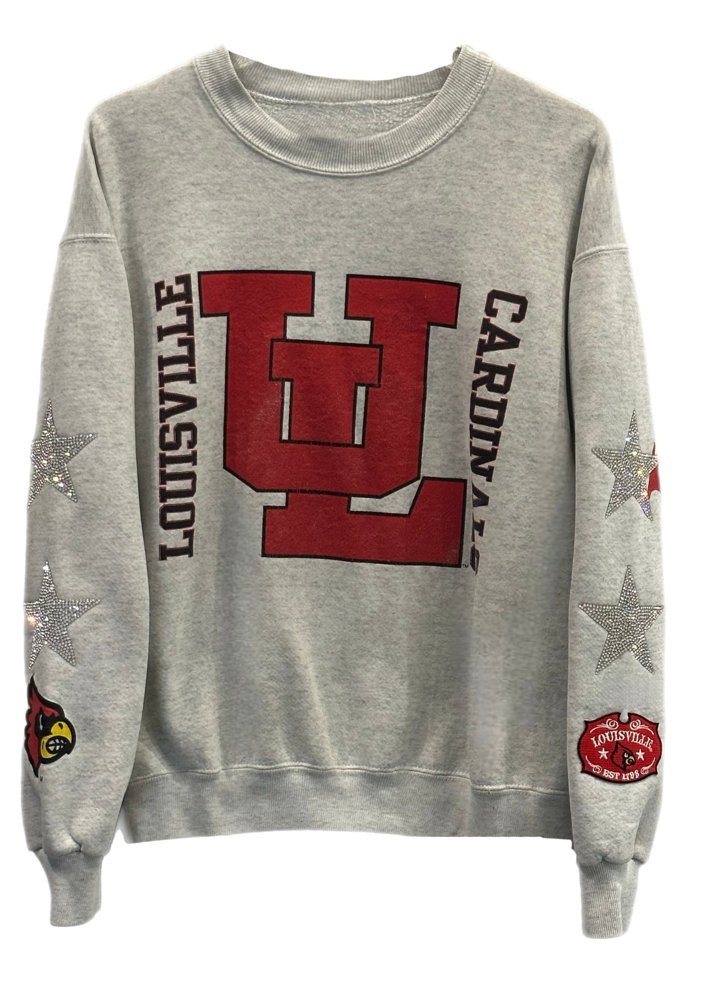 ShopCrystalRags University of Louisville, Cardinals, One of A Kind Vintage Sweatshirt with Crystal Star Design