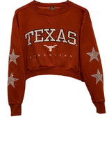 Load image into Gallery viewer, University of Austin Texas, One of a KIND Vintage Cropped Sweatshirt with Crystal Star Design
