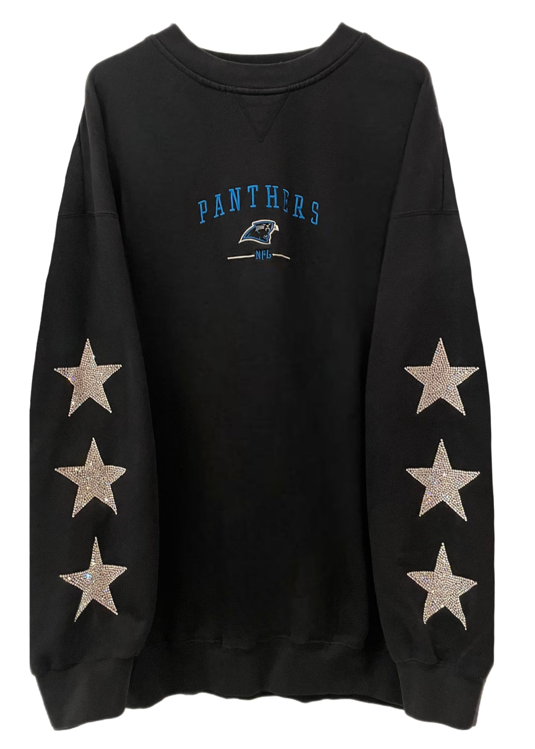 Carolina Panthers, Football One of a KIND Vintage Sweatshirt with Three Crystal Star Design