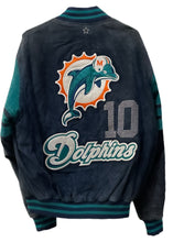 Load image into Gallery viewer, Miami Dolphins, Football “Rare Find” One of a KIND Vintage Suede Jacket with Crystal Star Design, Custom Crystal Number &amp; Initial
