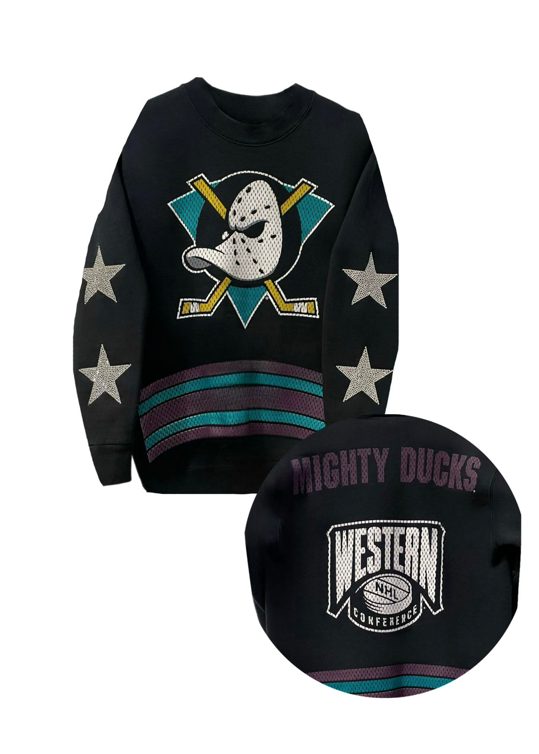 Anaheim Ducks, NHL One of a KIND Vintage “Mighty Ducks” Sweatshirt with Crystal Star Design - Size: S/M