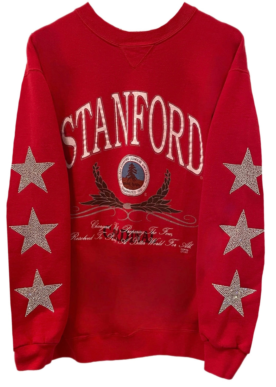 Stanford University, One of a KIND Vintage Sweatshirt with Three Crystal Star Design