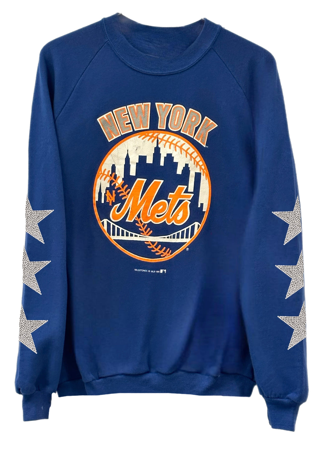 New York Mets, MLB One of a KIND Vintage Sweatshirt with Three Crystal Star Design