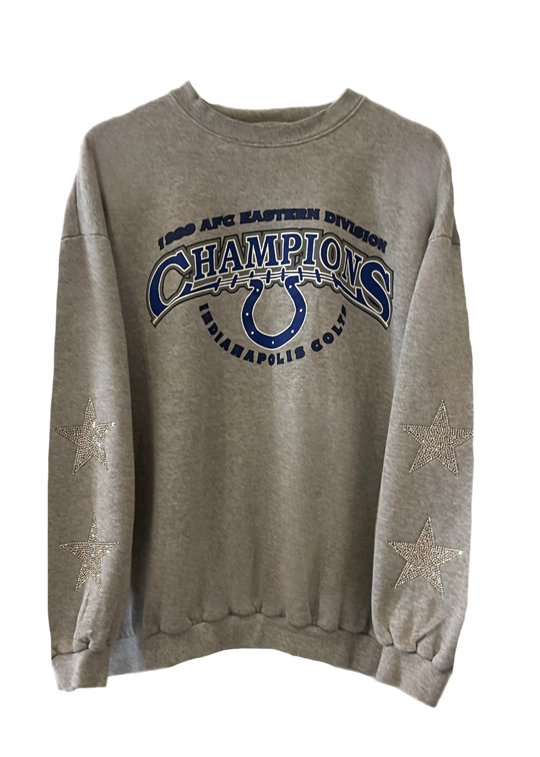 Indianapolis Colts, NFL One of a KIND Vintage Sweatshirt with Crystal Star Design, Custom Number