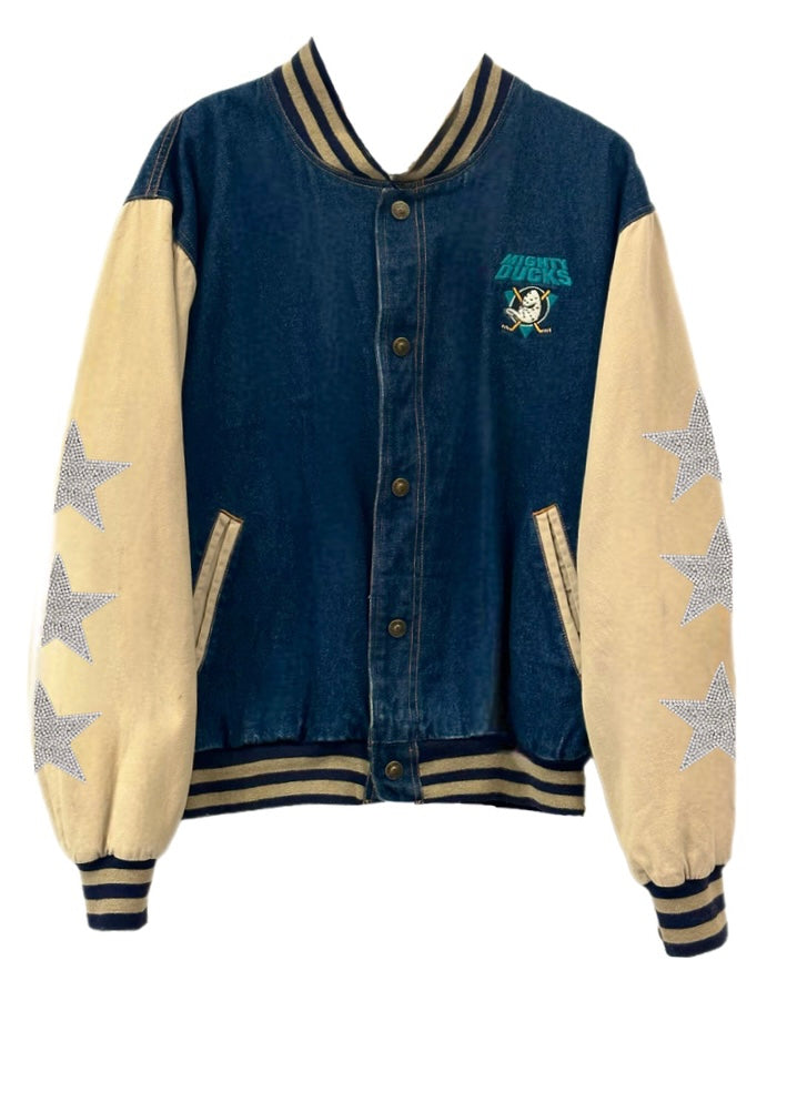 Anaheim Ducks, Mighty Duck NHL, “Rare Find” One of a Kind Vintage Jacket with Three Crystal Star Design