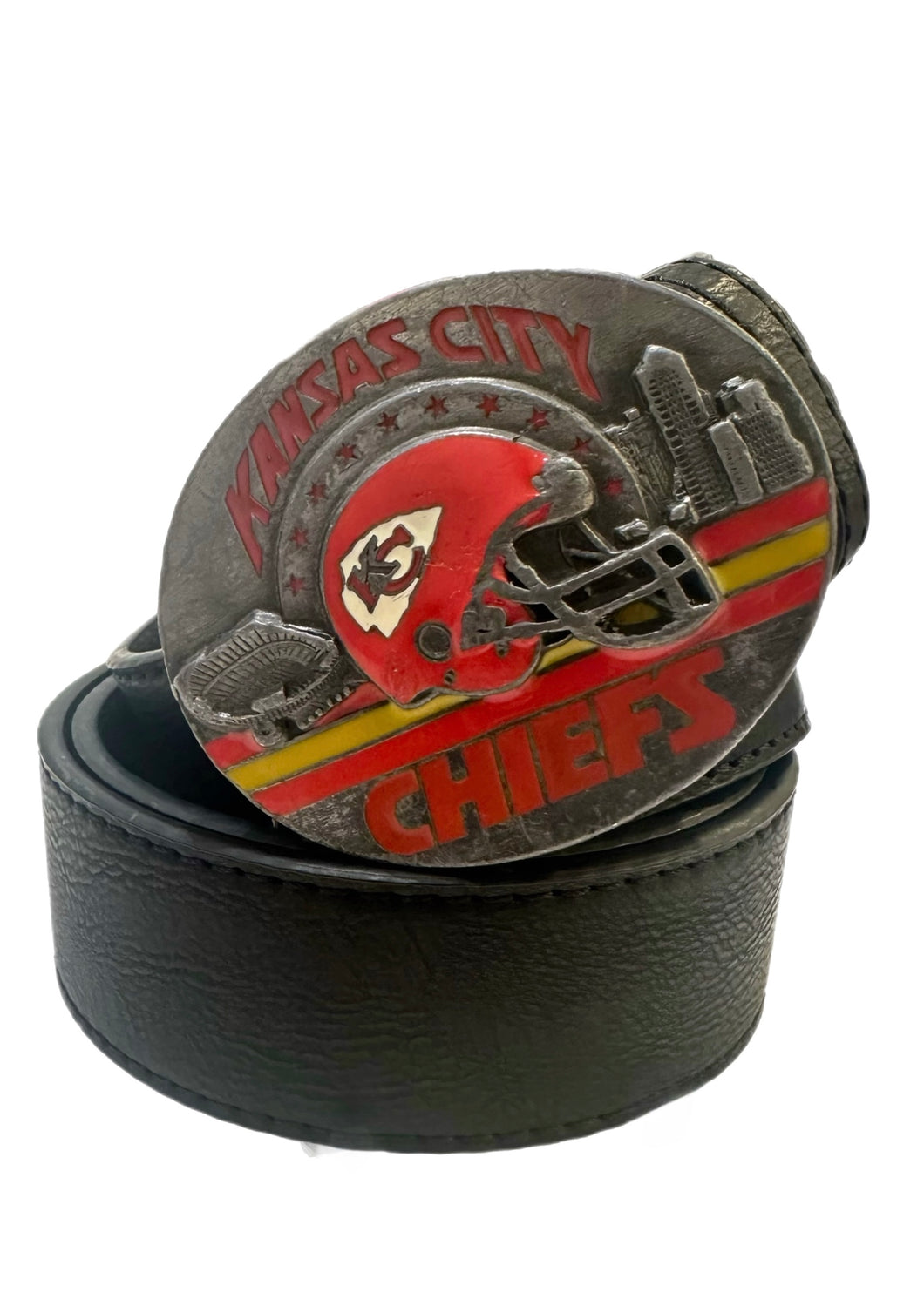 Kansas Chiefs, Football Vintage 1993 Belt Buckle with New Soft Leather Strap