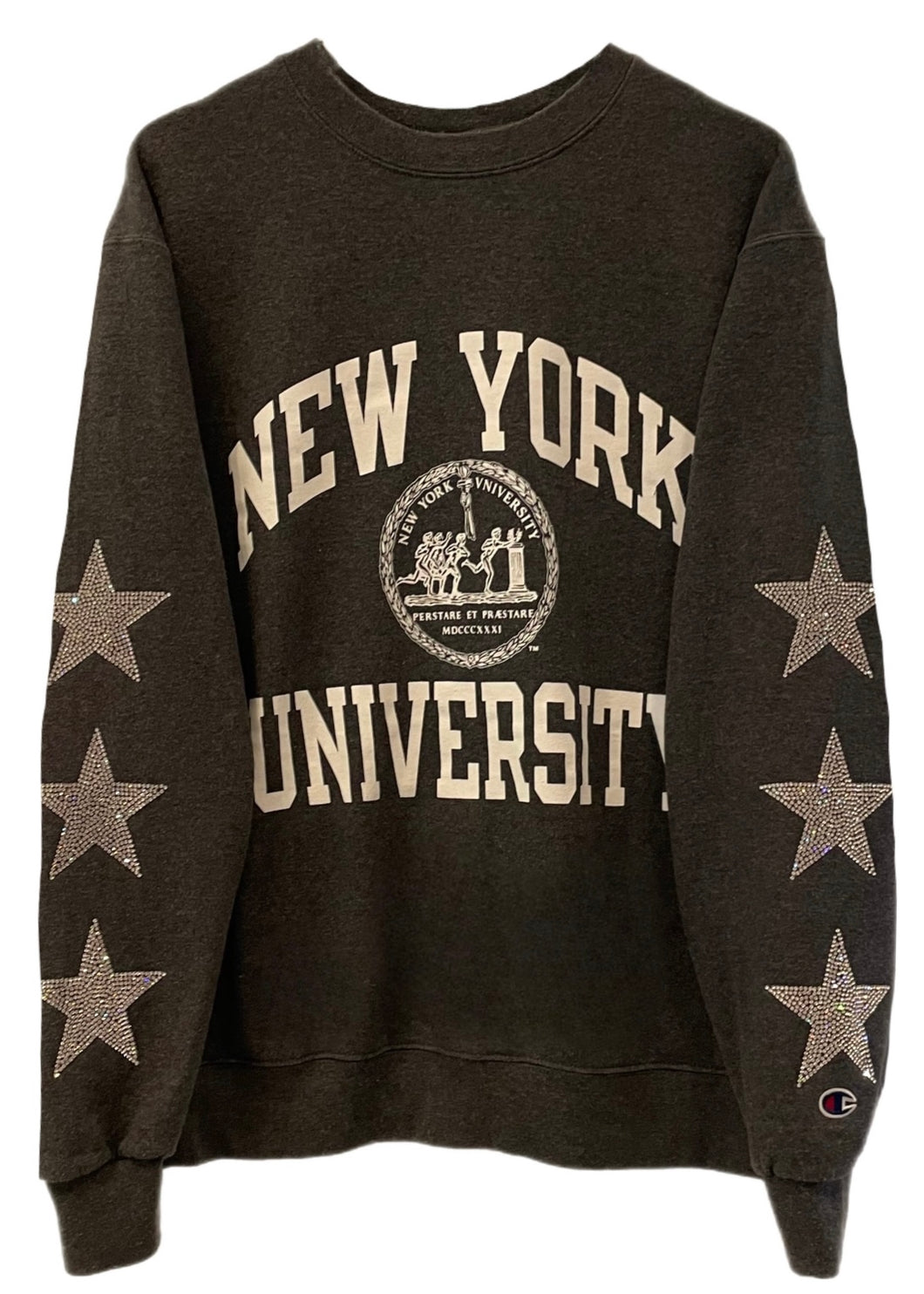 New York University, NYU One of a KIND Vintage Sweatshirt with Three Crystal Star Design