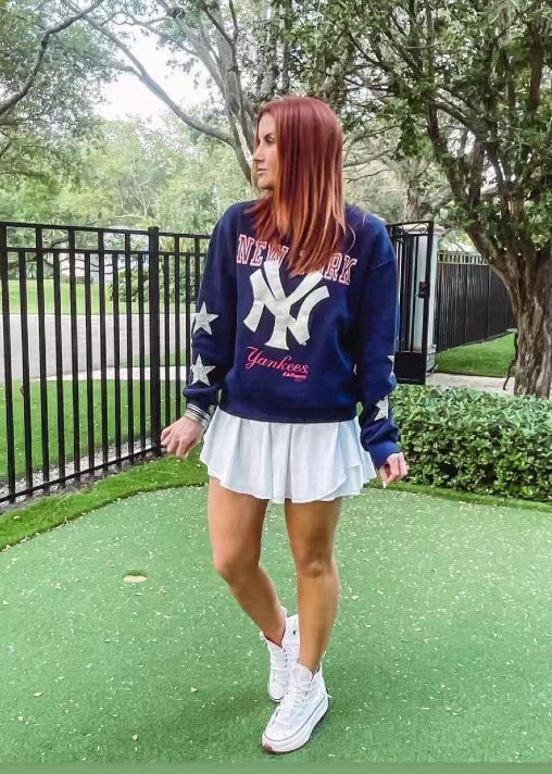 NY Yankees, MLB One of a KIND Vintage Sweatshirt with Crystal Star Design