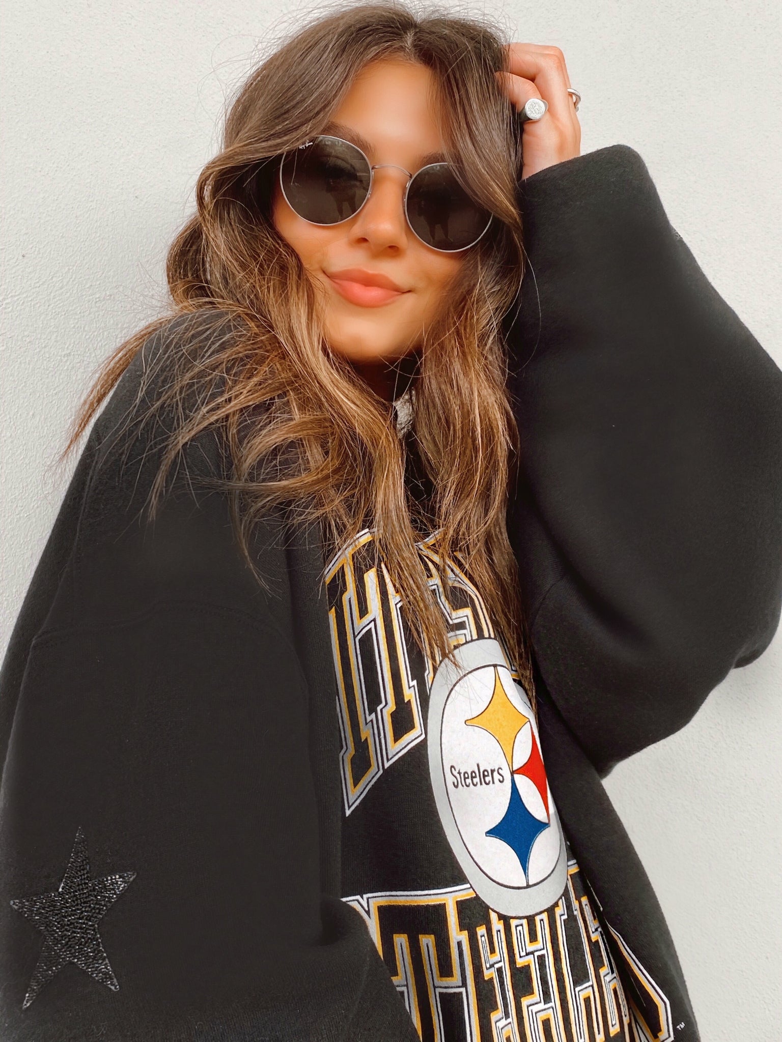 ShopCrystalRags Pittsburgh Steelers, NFL One of A Kind Vintage Sweatshirt with Crystal Star Design