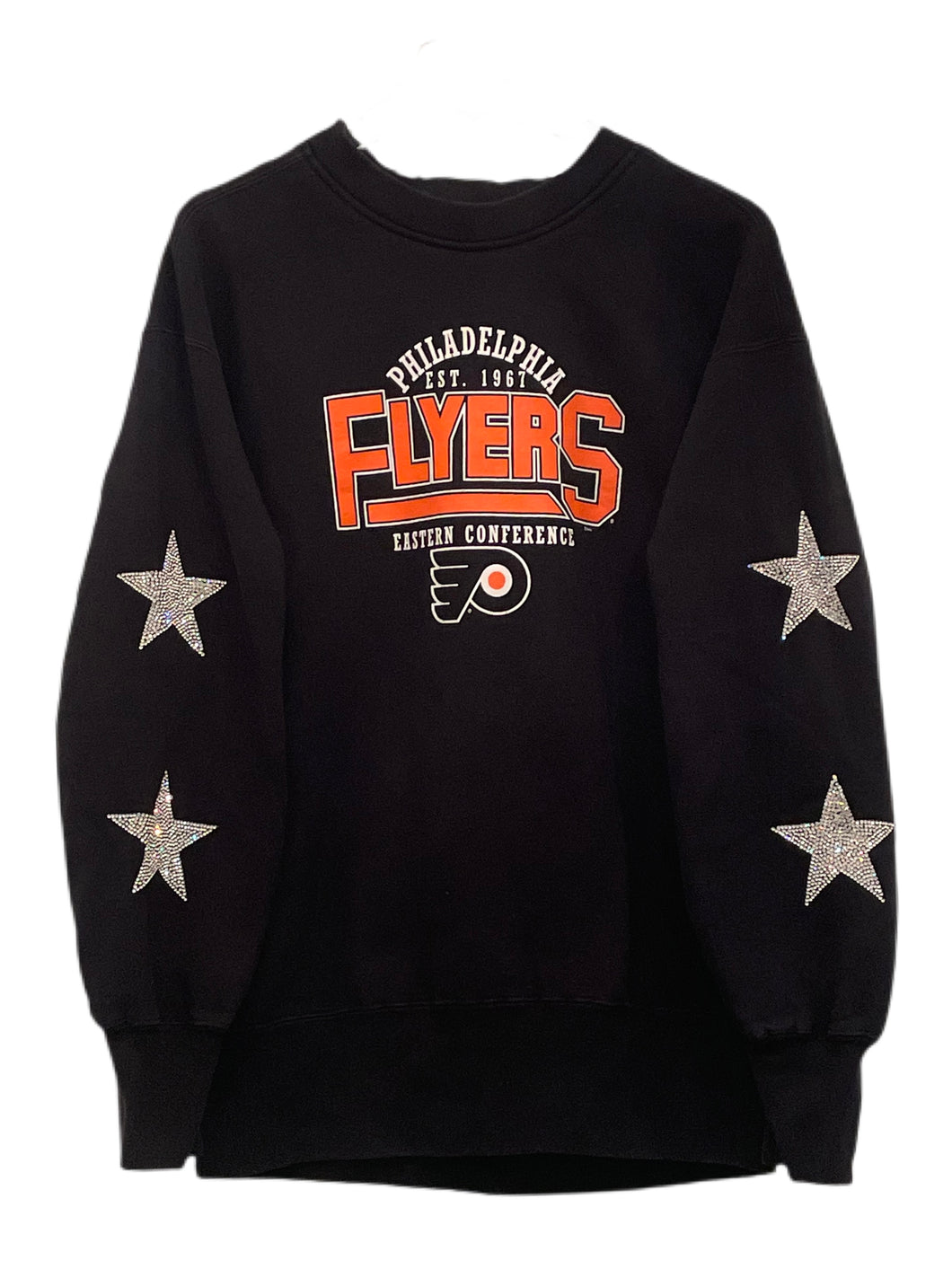 Phildelphia Flyers, NHL One of a KIND Vintage Sweatshirt with Crystal Star Design, Custom Crystal Name & Number