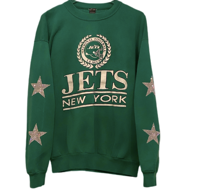 NY Jets, NFL One Of A KIND Vintage Sweatshirt With Three Crystal