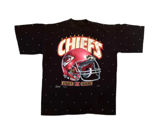 Kansas City Chiefs, NFL One of a KIND Vintage Tee with Overall Crystal Design