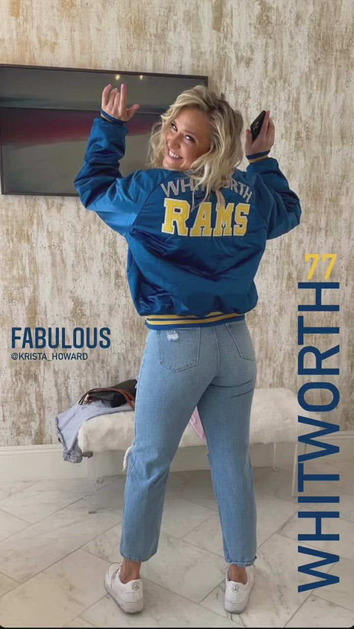 LA Rams, Football One of a KIND Vintage Bomber Jacket with Custom Crystal Name & Number Design