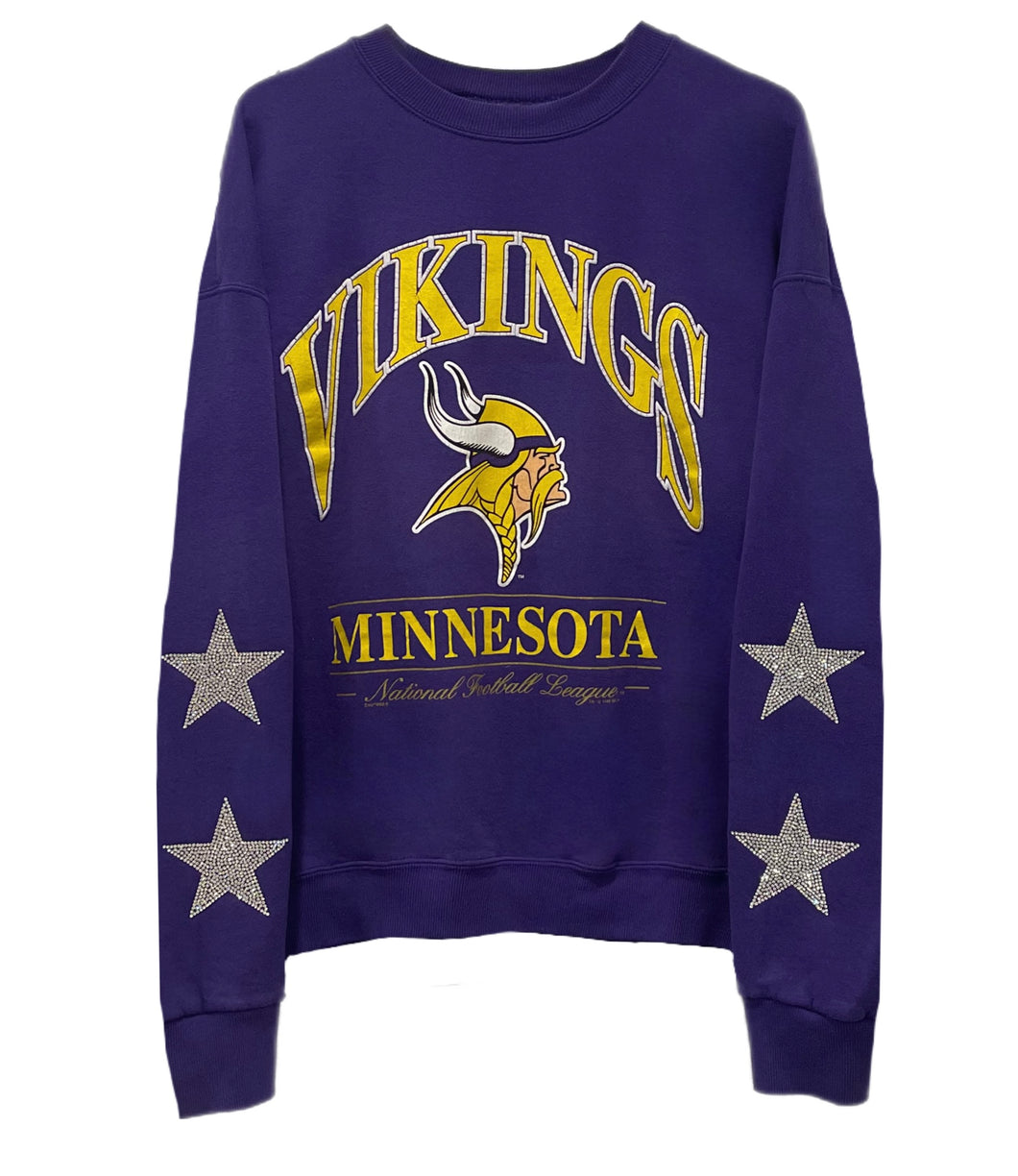 Minnesota Vikings, NFL One of a KIND Vintage Sweatshirt with Crystal Star Design.