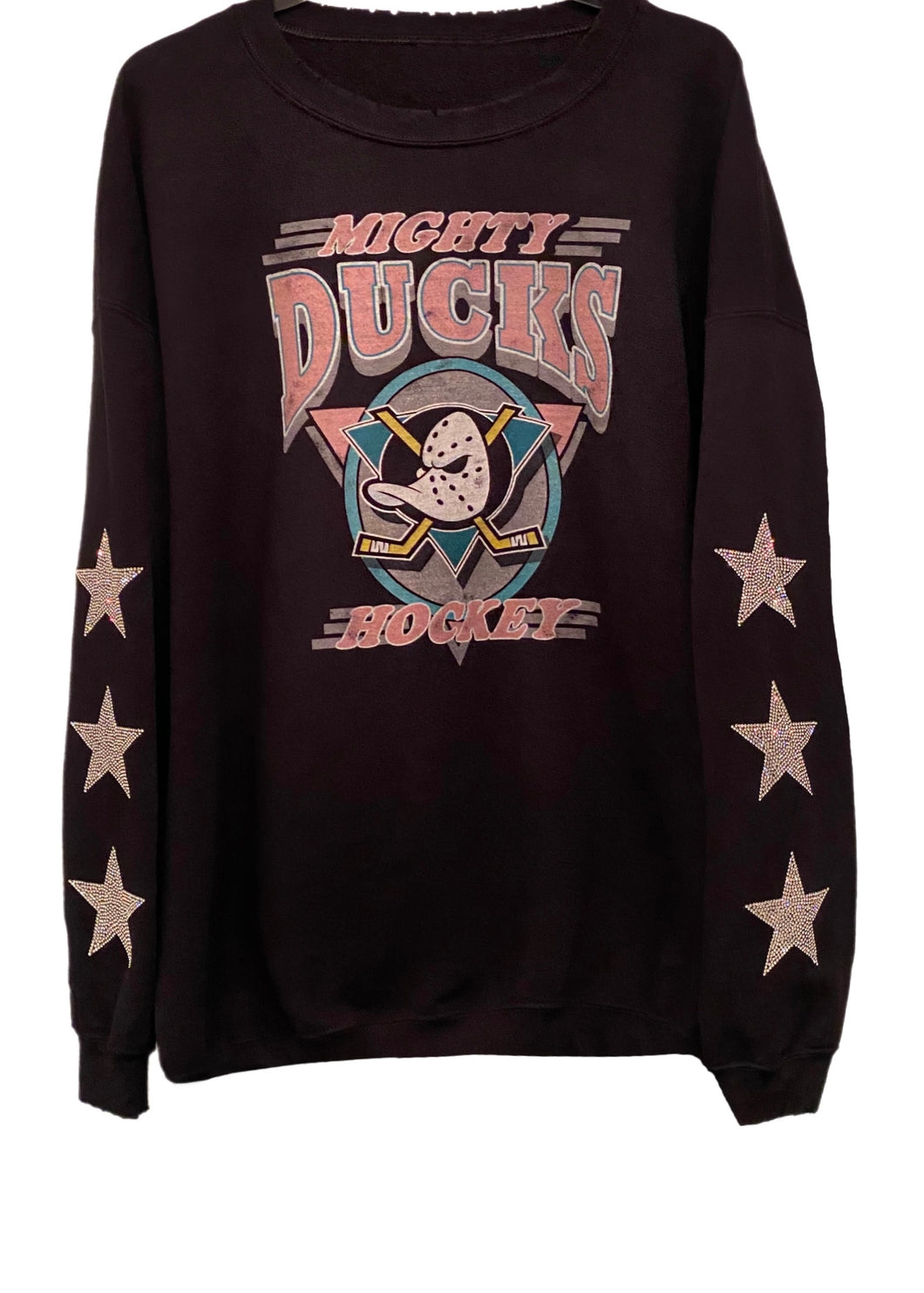 Anaheim Ducks, NHL One of a KIND Vintage “Mighty Ducks” Sweatshirt with Three Crystal Star Design