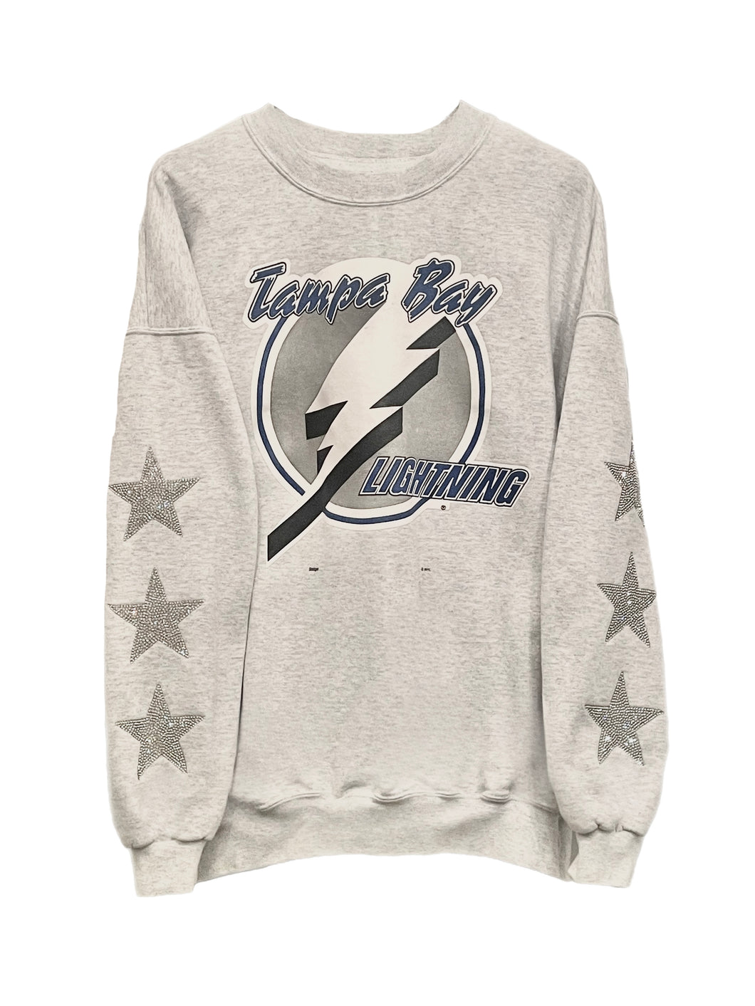 Tampa Bay Lightning, NHL One of a KIND Vintage Sweatshirt with Three Crystal Star Design, Custom Crystal Name & Number