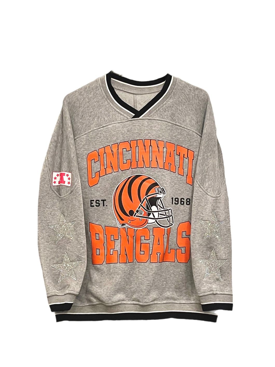 ShopCrystalRags Cincinnati Bengals, NFL One of A Kind Vintage Sweatshirt with Crystal Star Design