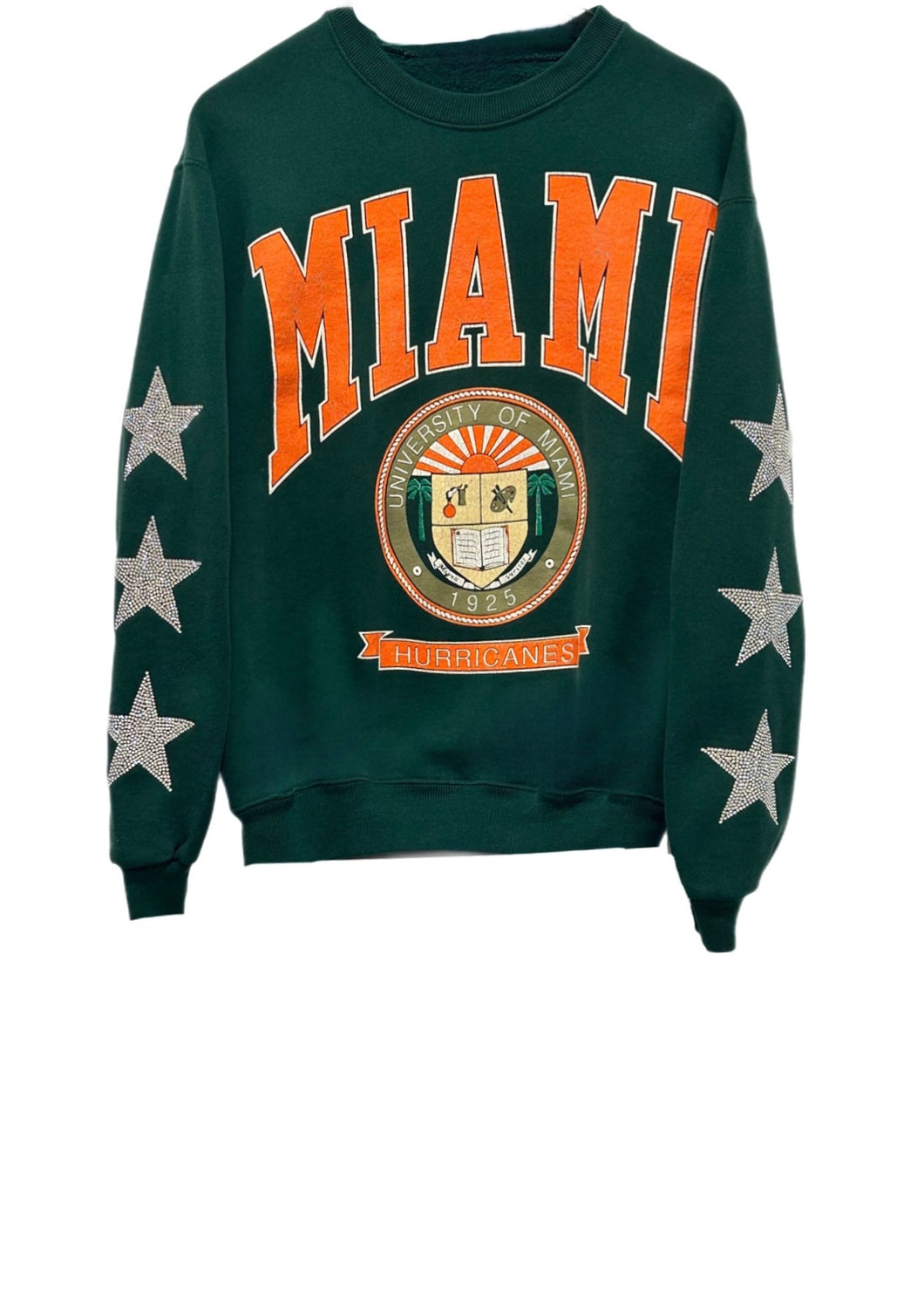 University of Miami, One of a KIND Vintage Miami Hurricanes Sweatshirt with  Crystal Star Design