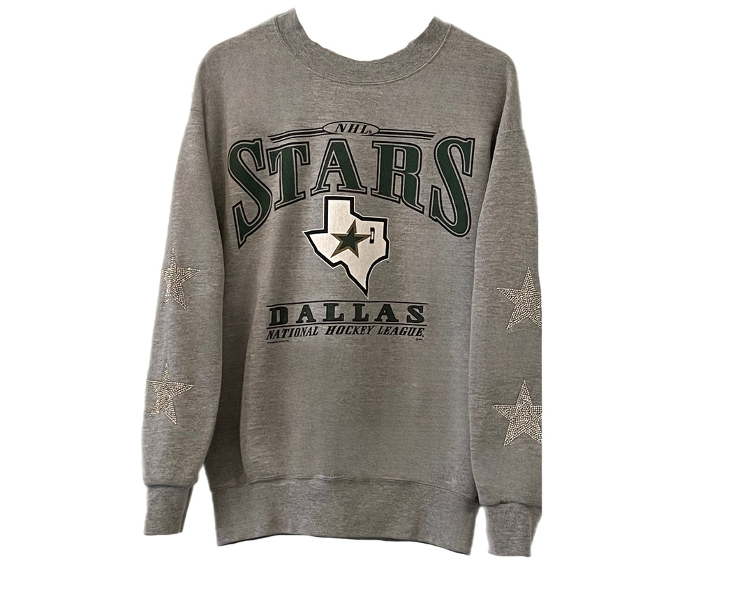 Dallas Stars, NHL One of a KIND Vintage Sweatshirt with Crystal Stars Design, Custom Name & Number