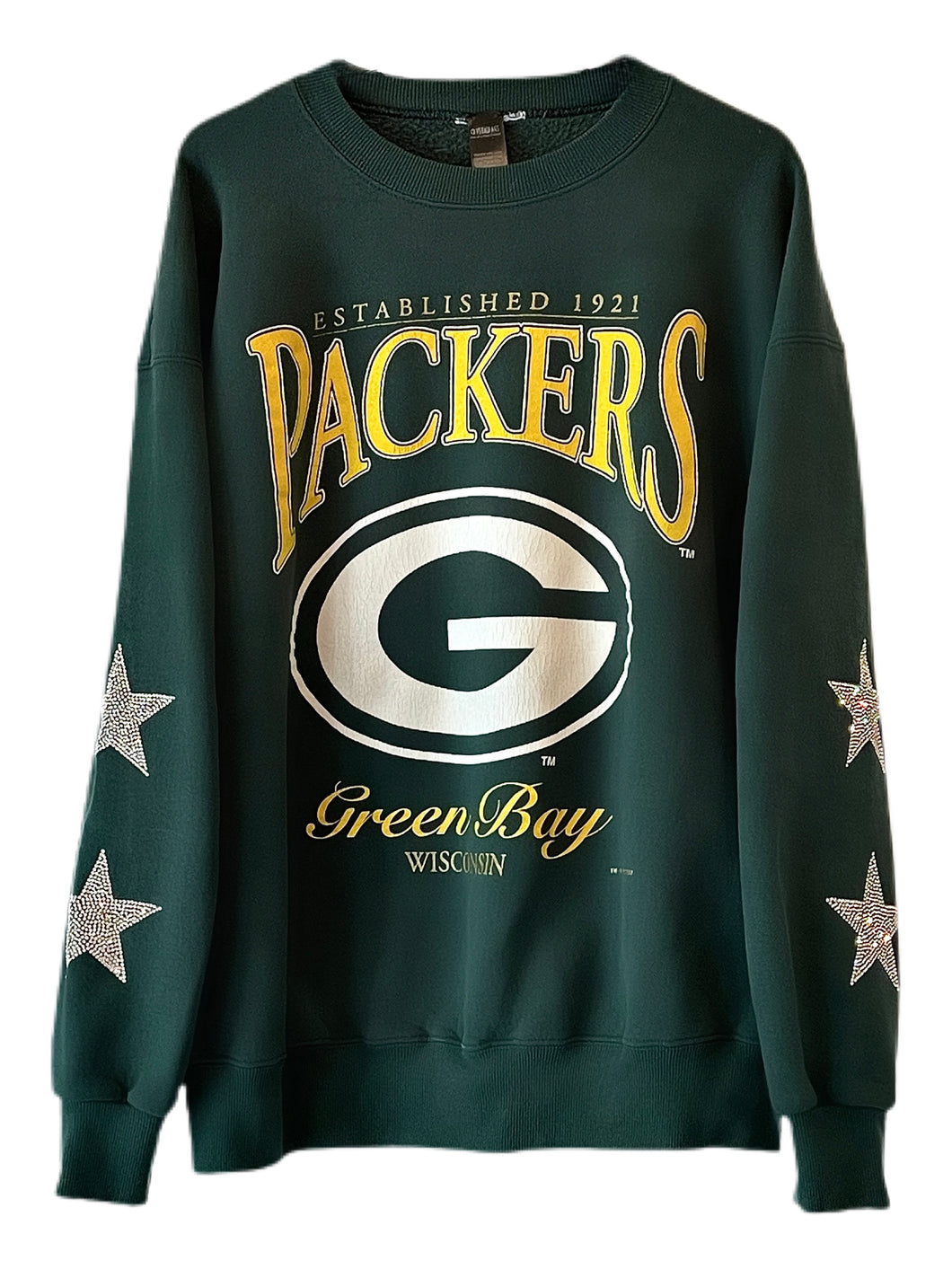 Green Bay Packers, NFL One of a KIND Vintage Sweatshirt with Crystal Star Design