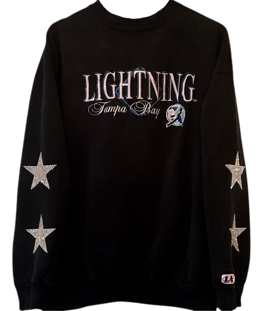 Tampa Bay Lightning, NHL One of a KIND Vintage Sweatshirt with Crystal Star Design with Custom Name & Number