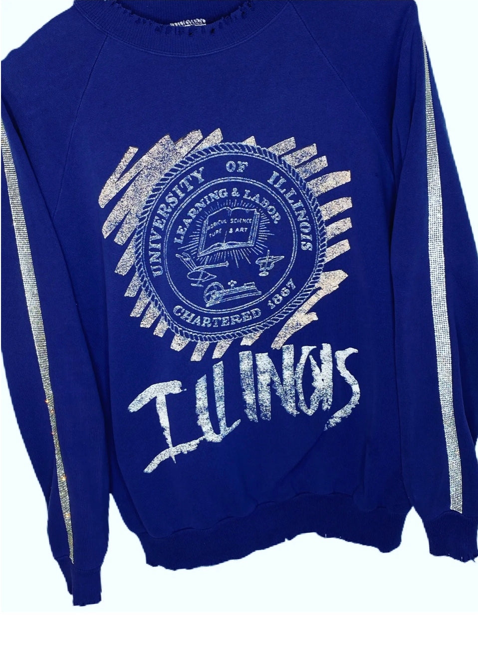 University of Illinois, One of a KIND Vintage Crewneck Sweatshirt with Crystal Line Design