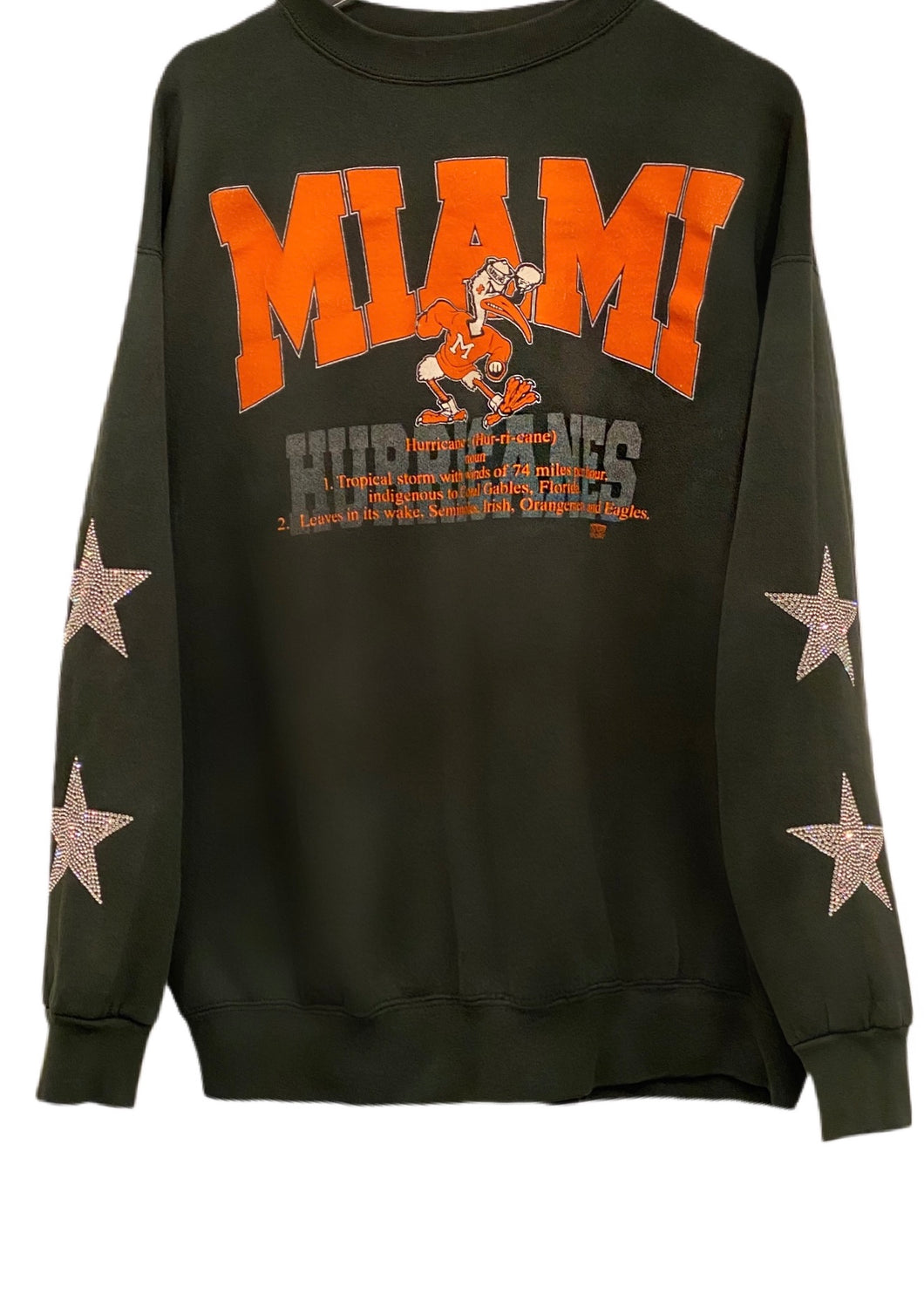 University of Miami, One of a KIND Vintage UM Hurricanes Sweatshirt with Crystal Star Design
