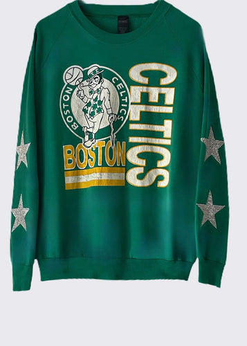 CustomCat Boston Celtics Retro NBA Crewneck Sweatshirt Forest Green / 5XL