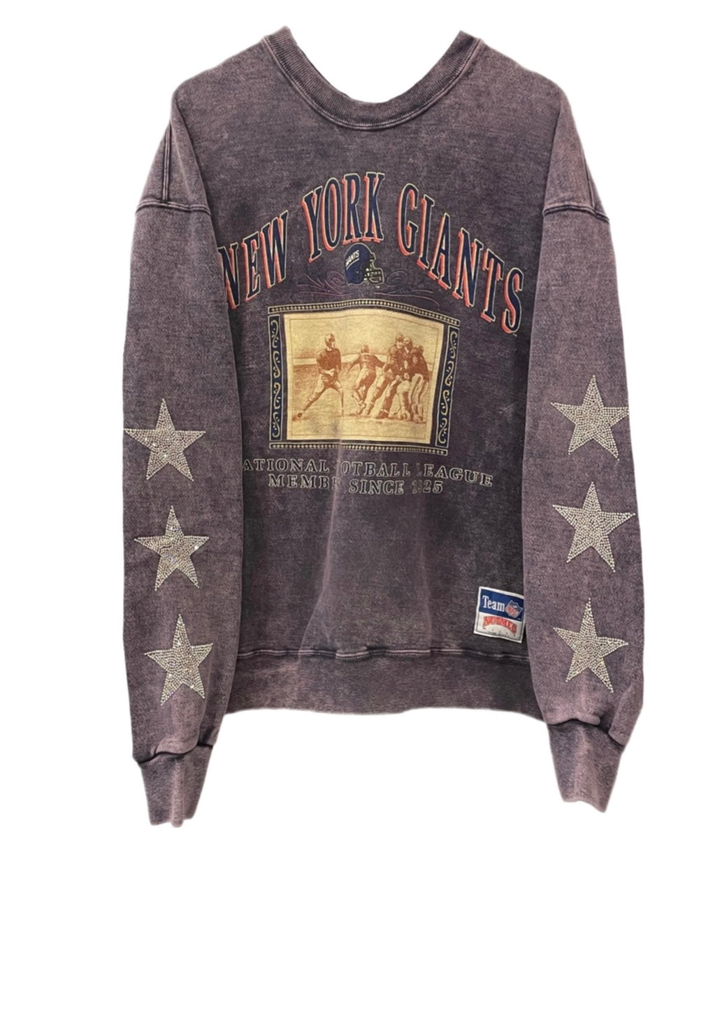 NY Giants, NFL One of a KIND Vintage Sweatshirt with Three Crystal Star Design.
