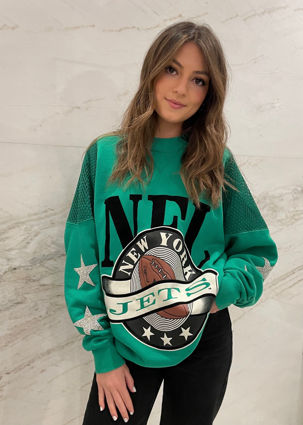 NY Jets, Rare NFL One of a KIND Vintage Sweatshirt with Crystal Star Design