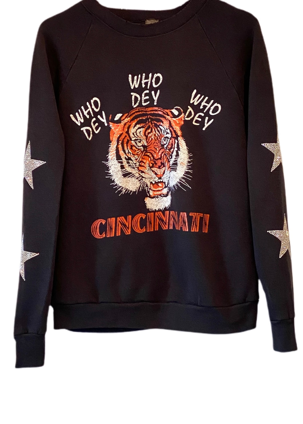 Cincinnati Bengals, NFL One of a KIND Vintage “ Who Dey! “ Sweatshirt with Crystal Star Design