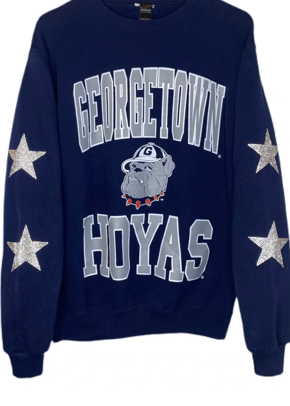 Georgetown University, Hoyas One of a KIND Vintage Sweatshirt with Crystal Star Design