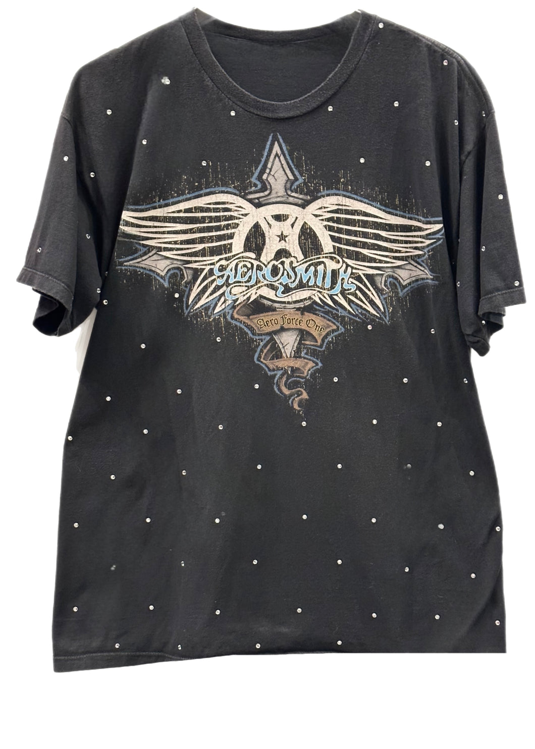 Aerosmith, One of a KIND “Rare Find” Vintage Rock Band Tee with Overall Crystal Design