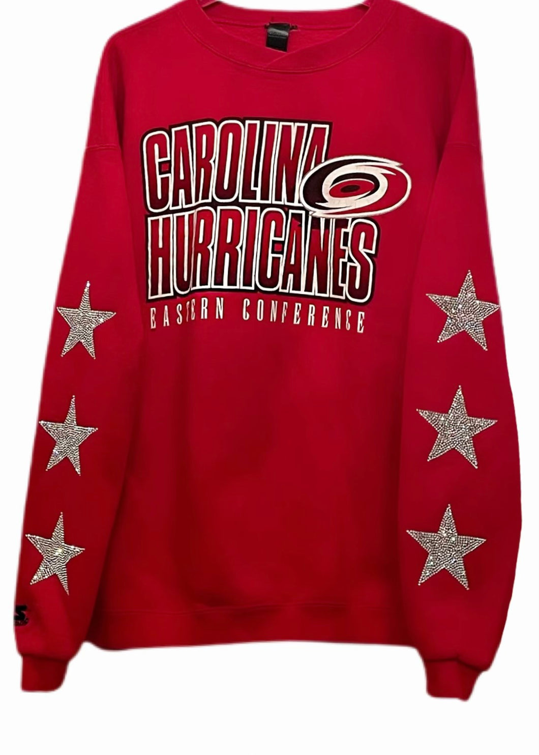 Carolina Hurricanes, NHL One of a KIND Vintage Sweatshirt with Three Crystal Stars Design with Custom Crystal Name & Number