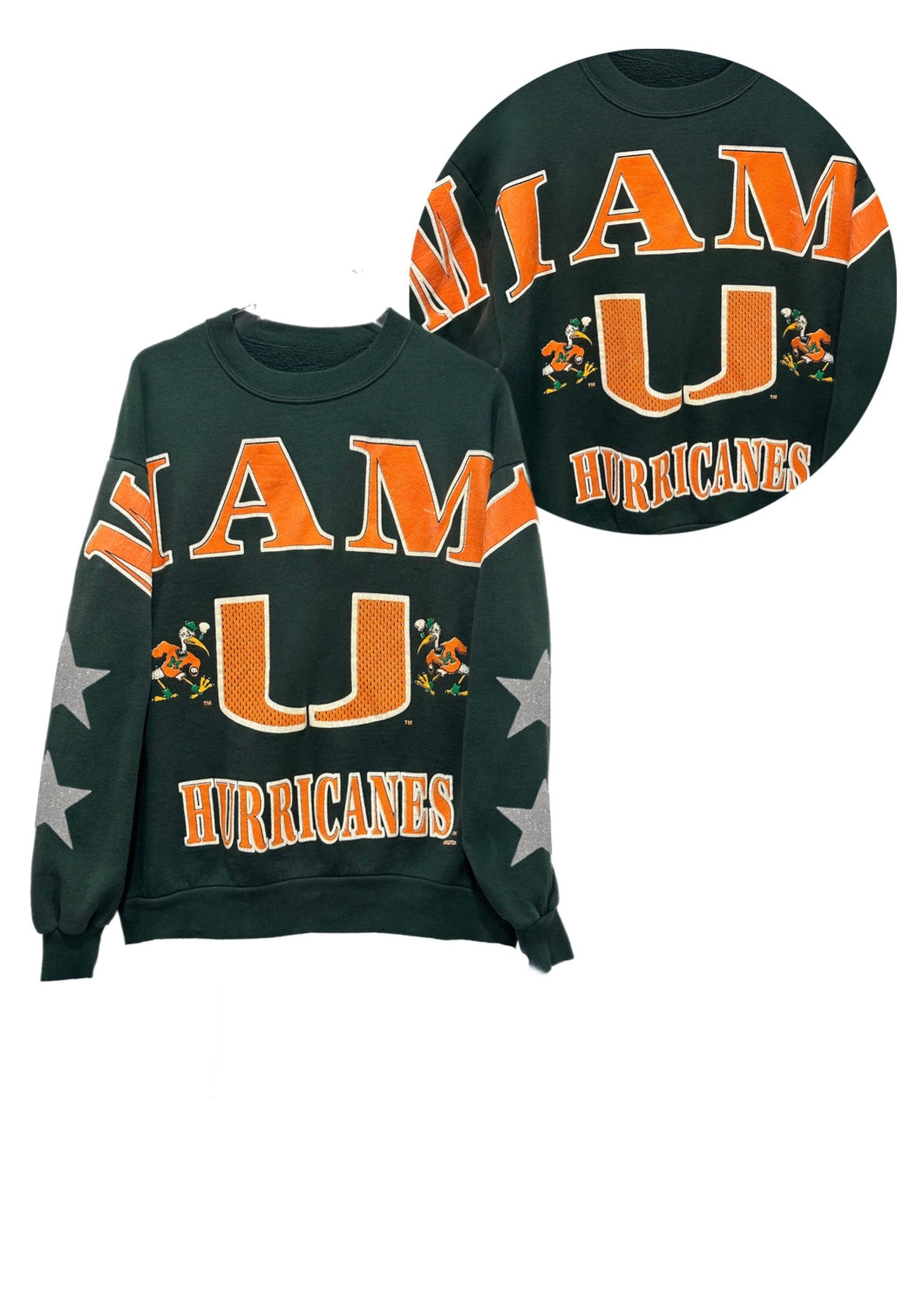 University of Miami, One of a KIND Vintage “Rare Find” Miami Hurricanes Sweatshirt with Crystal Star Design